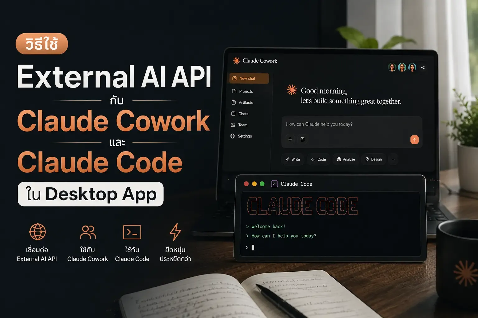 ภาพหน้าปกสำหรับบทความ วิธีใช้ External AI API กับ Claude Cowork และ Claude Code ใน Desktop App